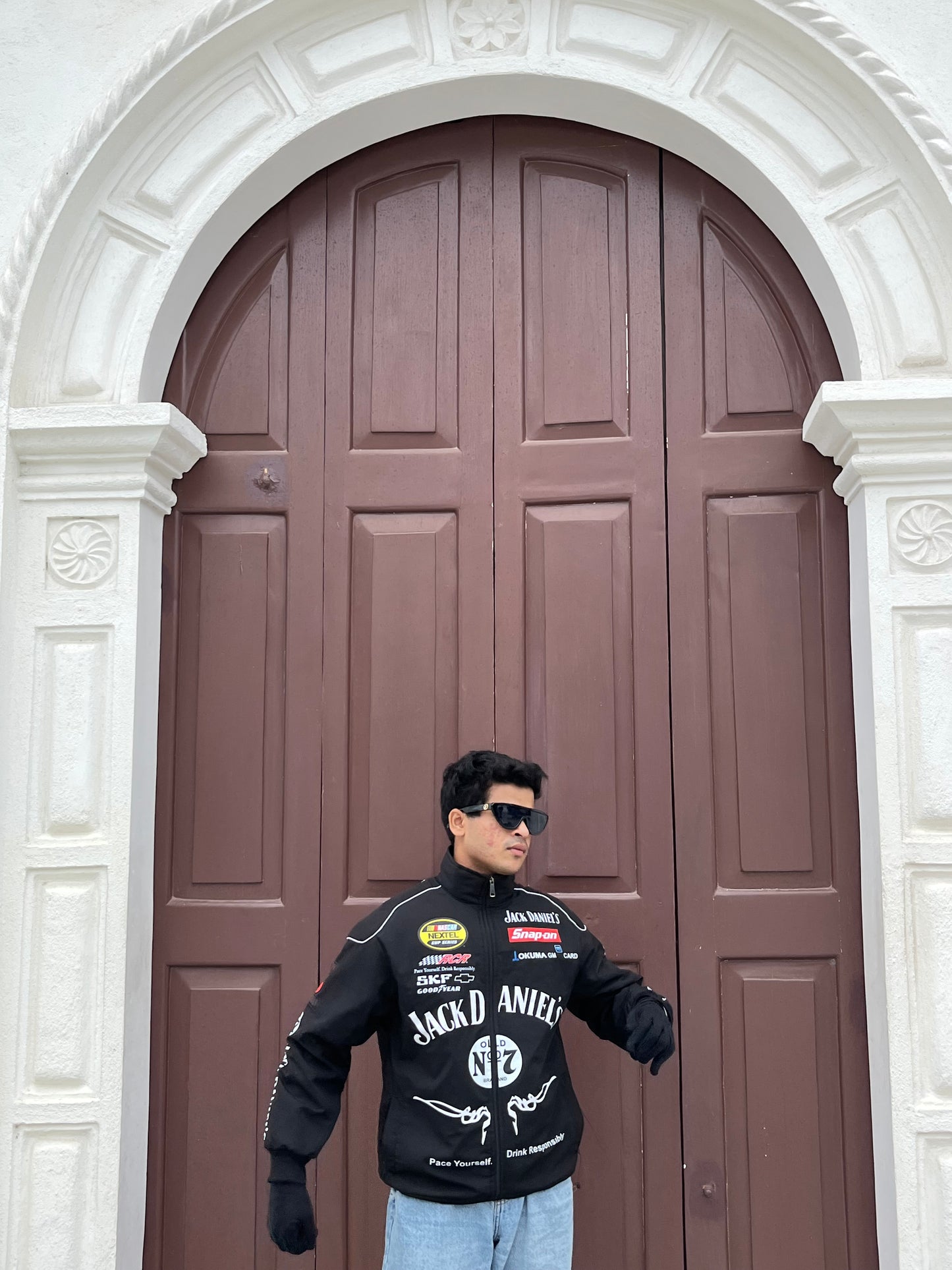 Jack Daniels Puffer Printed Racing Jacket