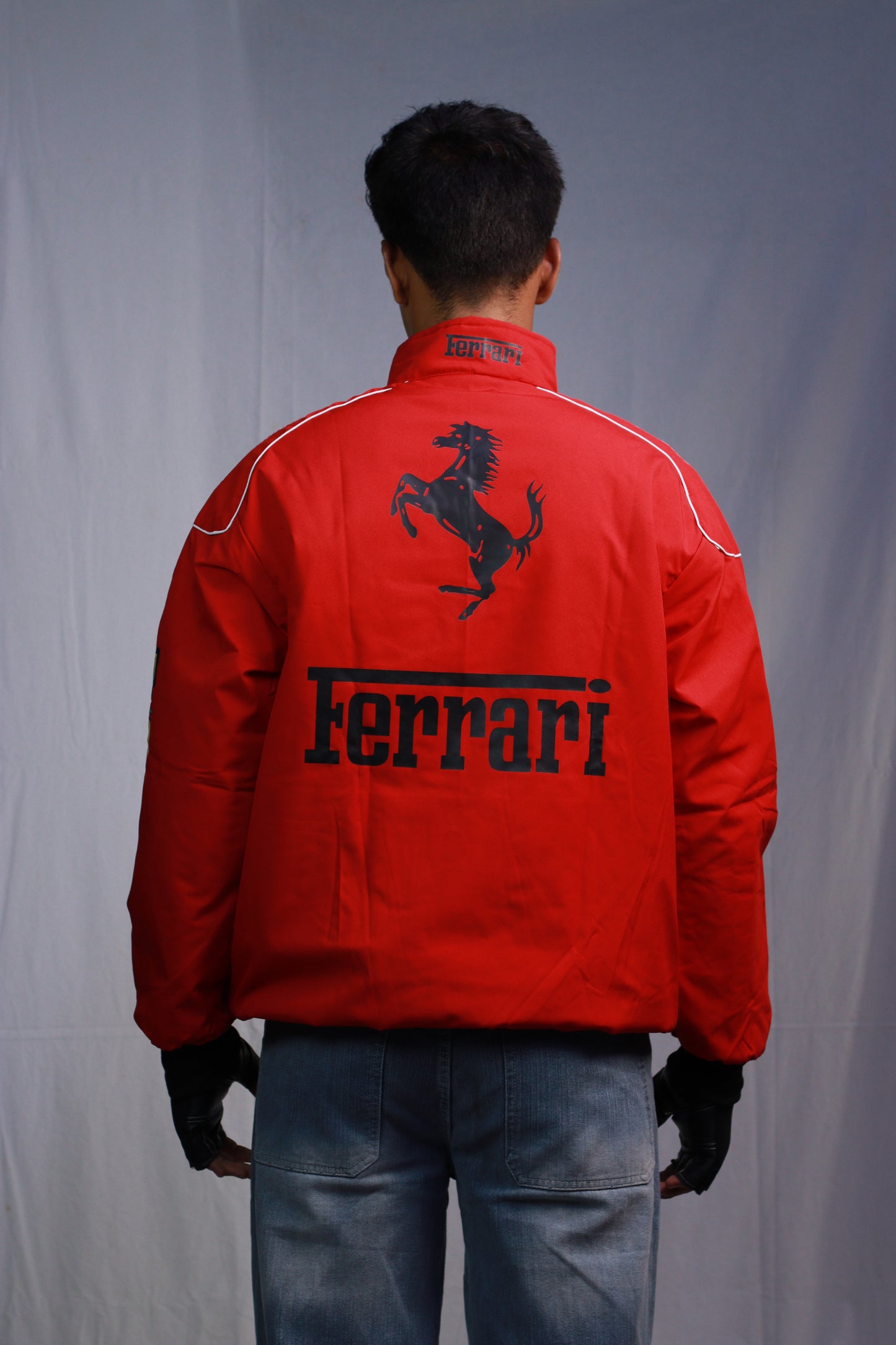 F1 FERRARI RED PUFFER PRINTED UNISEX JACKET