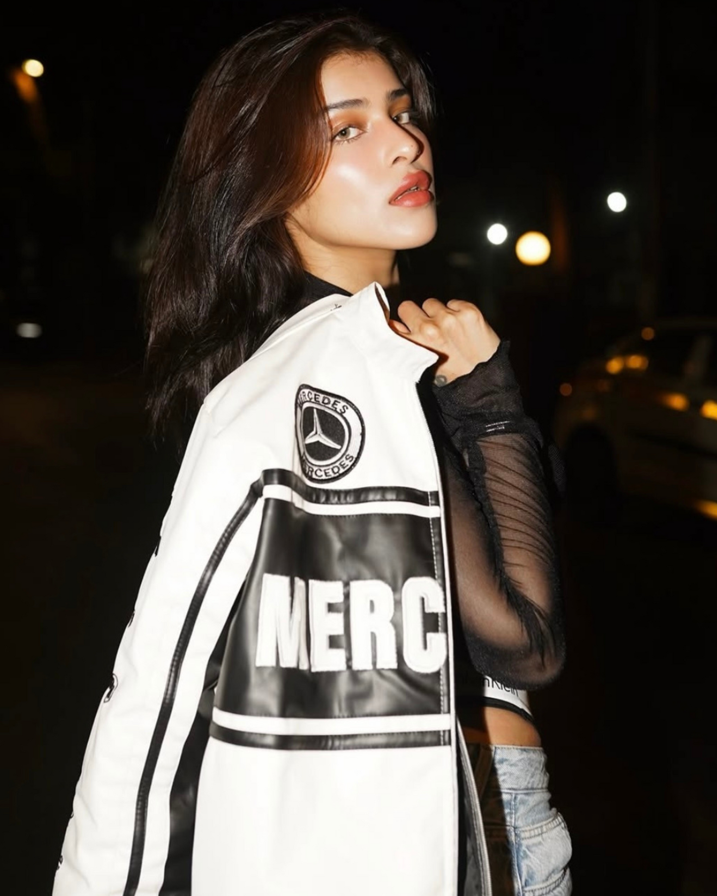 F1 WHITE MERCEDES UNISEX LEATHER JACKET