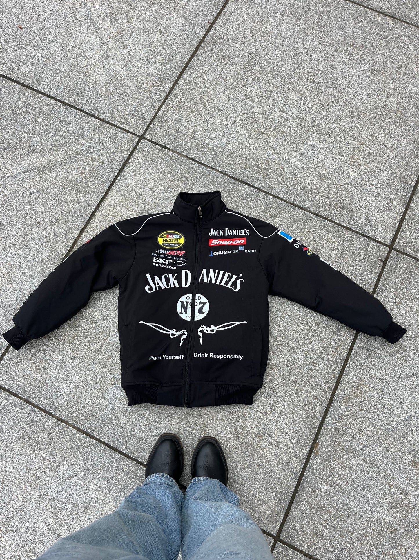 Jack Daniels Puffer Printed Racing Jacket