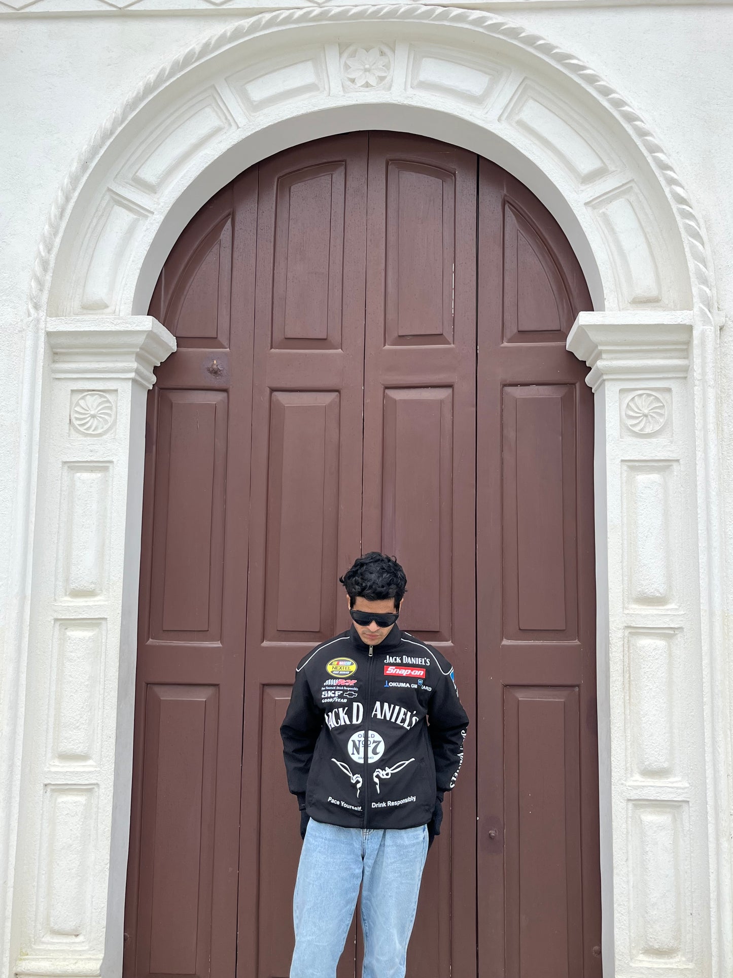 Jack Daniels Puffer Printed Racing Jacket