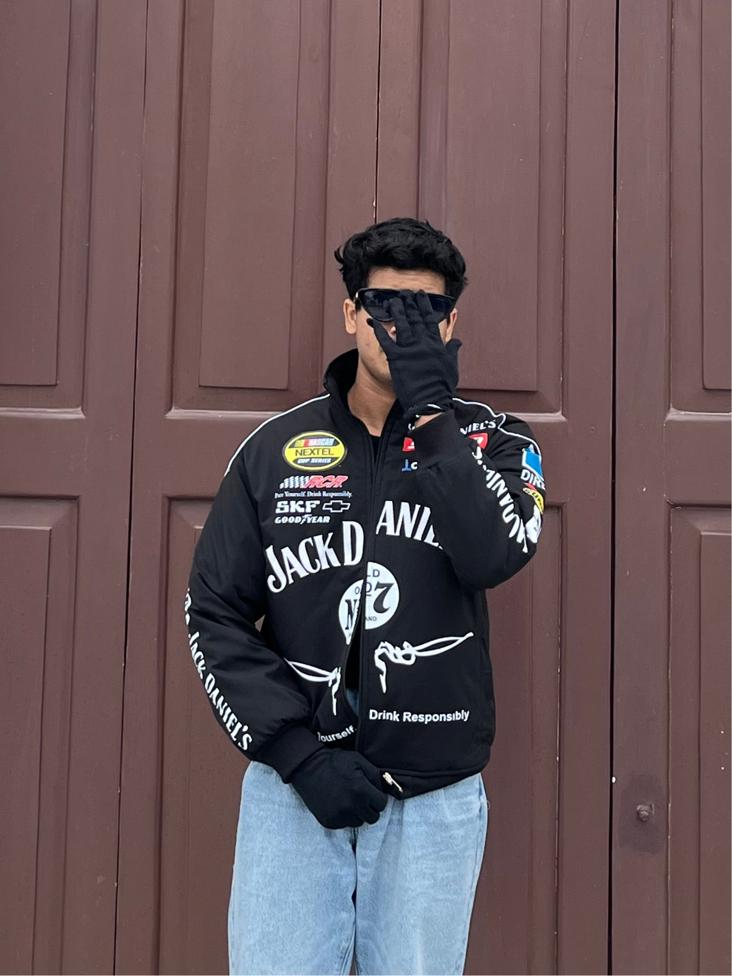 Jack Daniels Puffer Printed Racing Jacket