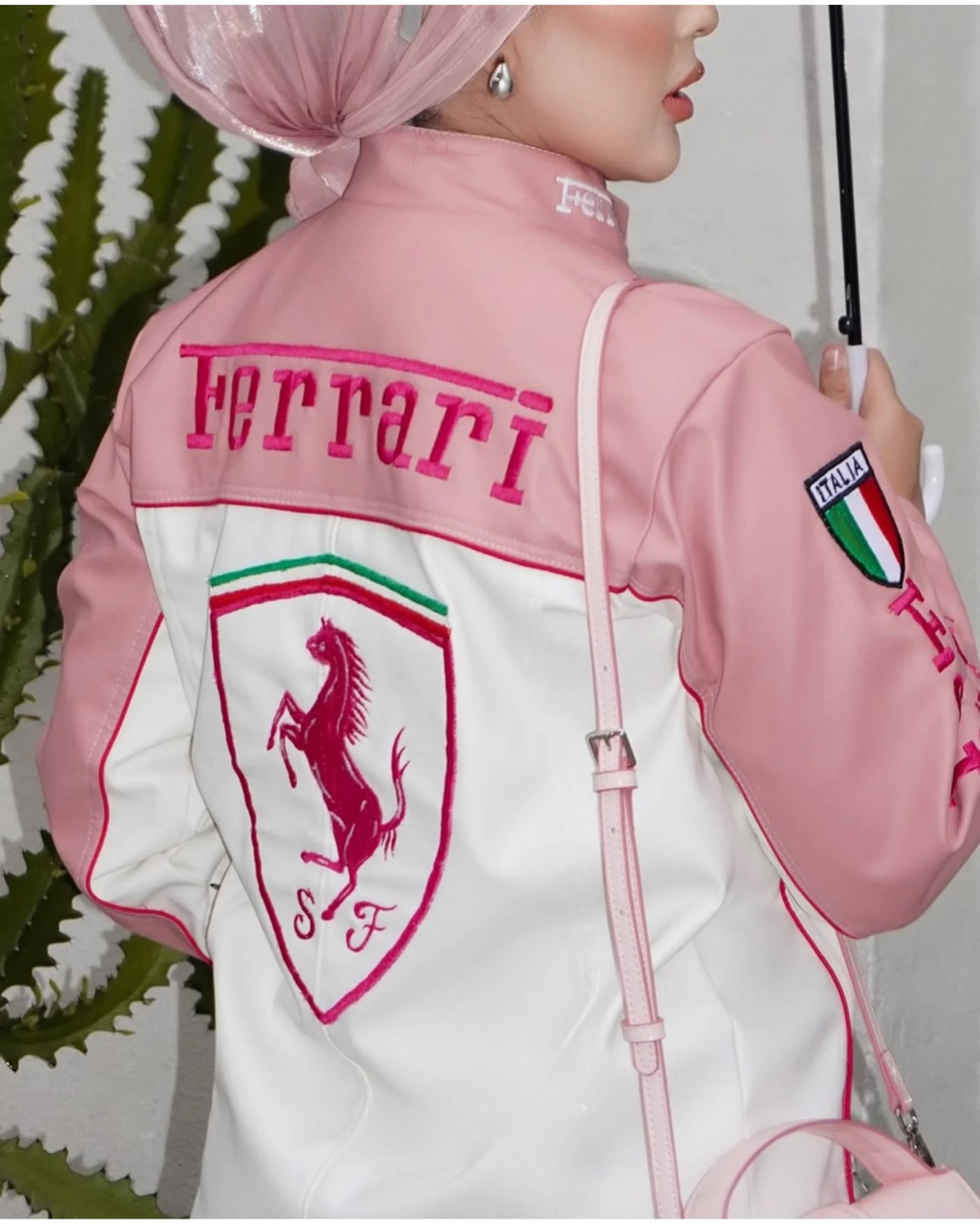 F1 PINK FERRARI UNISEX LEATHER JACKET