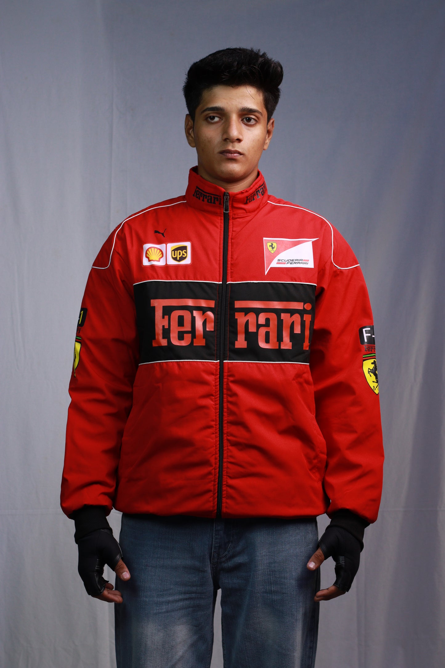 F1 FERRARI RED PUFFER PRINTED UNISEX JACKET
