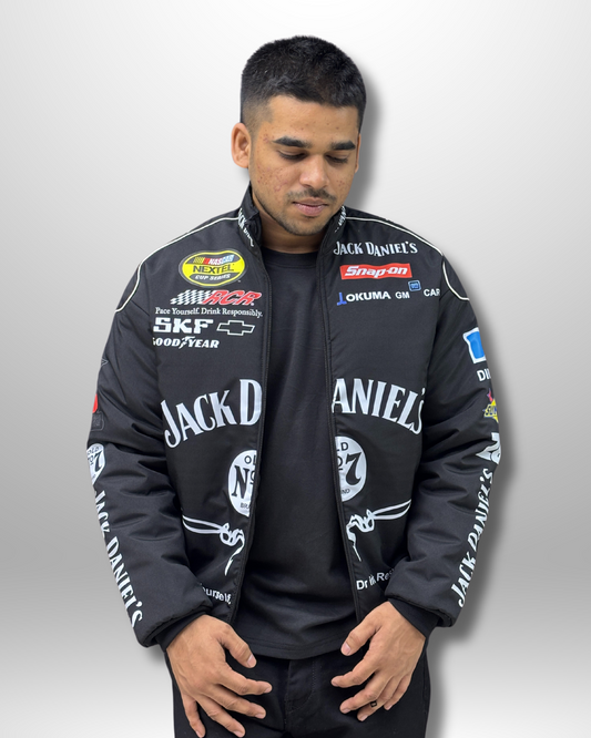 Jack Daniels Puffer Printed Racing Jacket