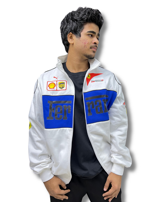 White Vintage Racing Jacket For Mens & Womens