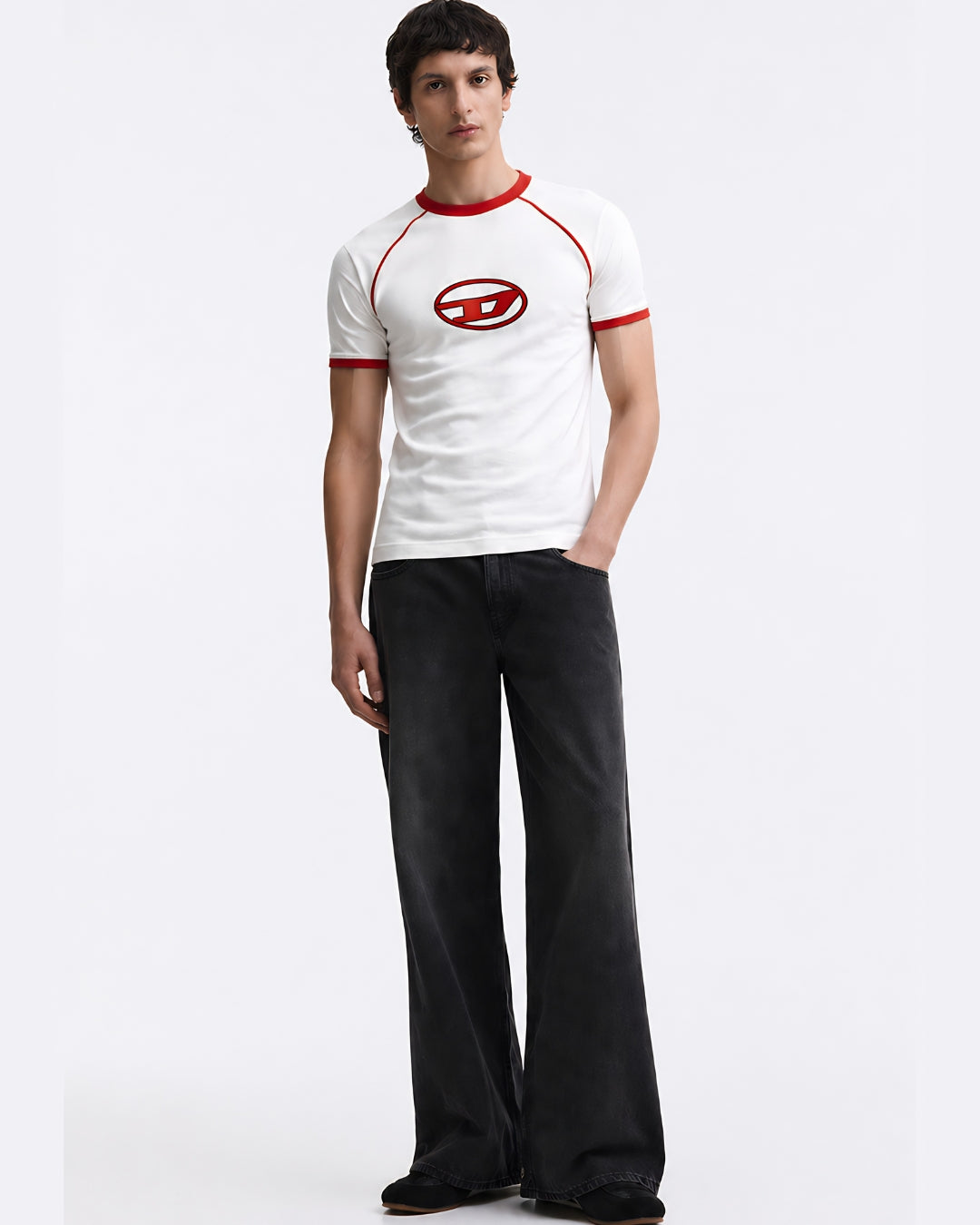 DIES#L WHITE & RED RINGER T-SHIRT