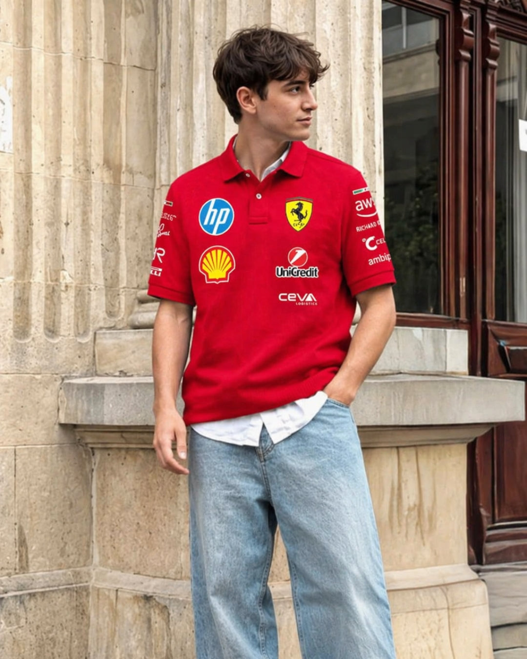 F1 SCUDERIA UNISEX RED POLO T-SHIRT