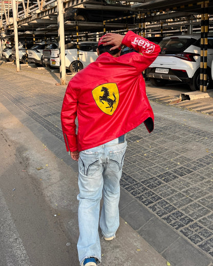 F1 RED FERRARI UNISEX LEATHER JACKET