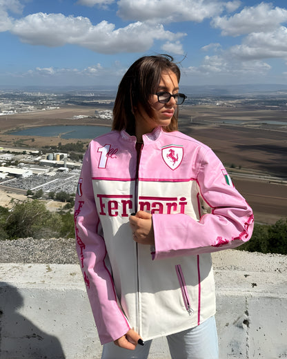 F1 PINK FERRARI UNISEX LEATHER JACKET
