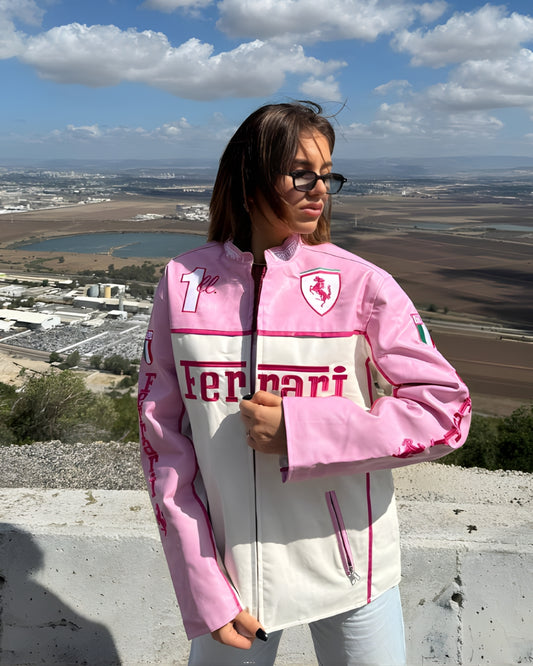F1 PINK FERRARI UNISEX LEATHER JACKET