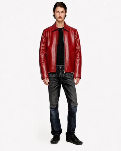 CHERRY RED LEATHER JACKET – UNISEX
