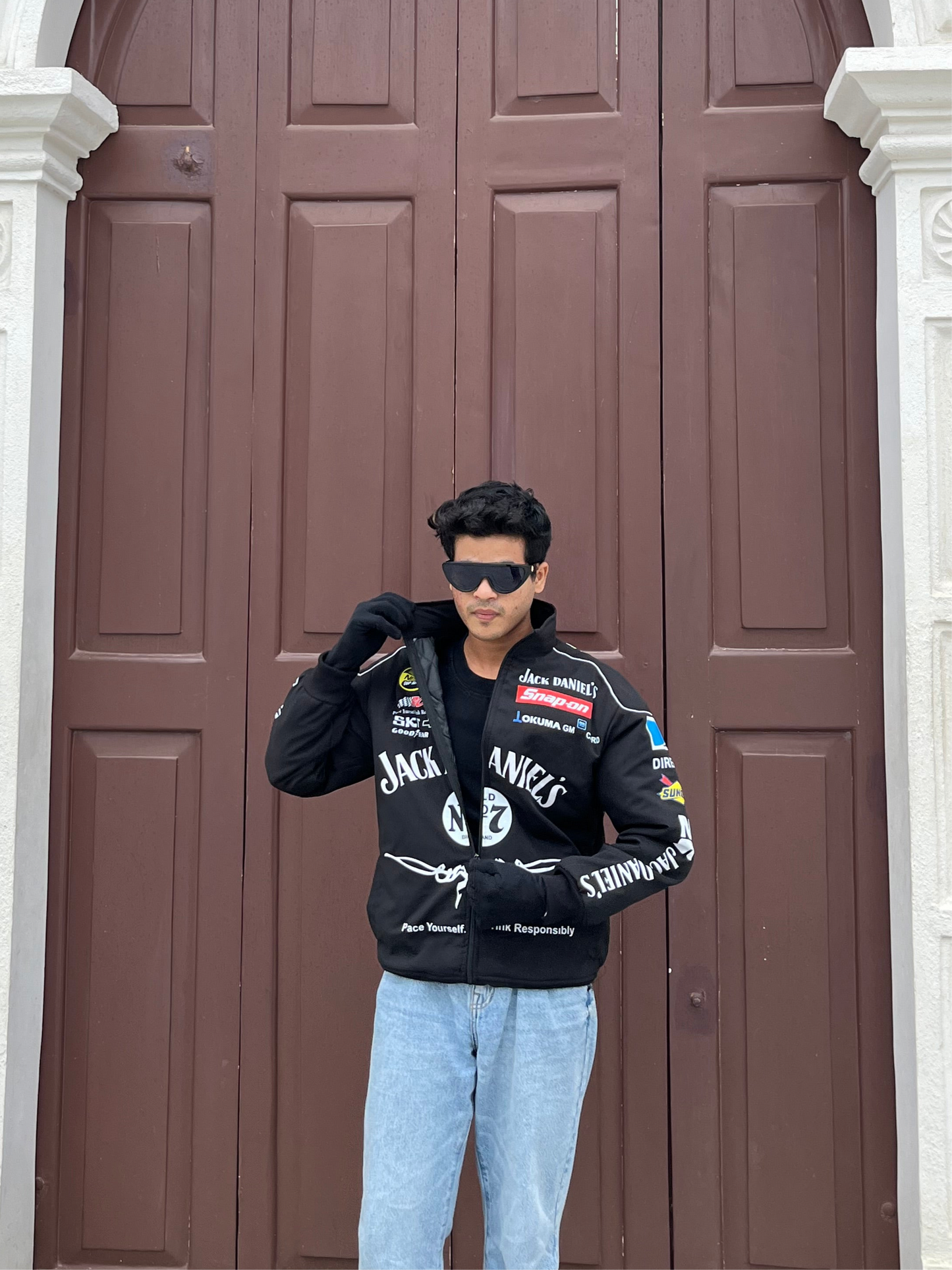 Jack Daniels Puffer Printed Racing Jacket