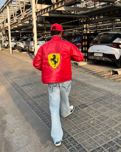 F1 RED FERRARI UNISEX LEATHER JACKET
