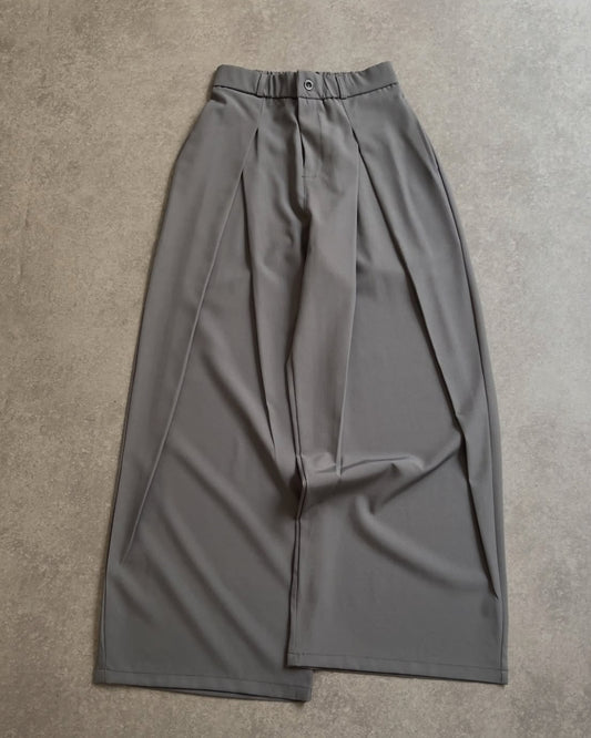 GREY DOUBLE PLATE WIDE LEG PANT
