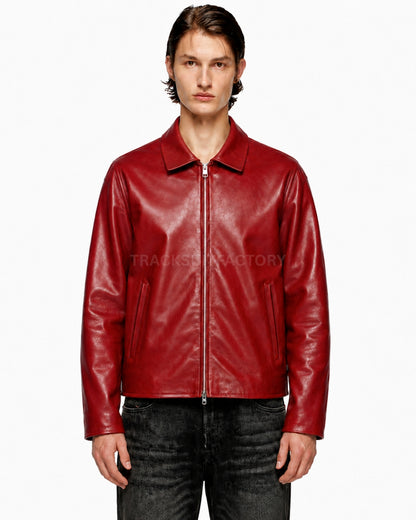 CHERRY RED LEATHER JACKET – UNISEX