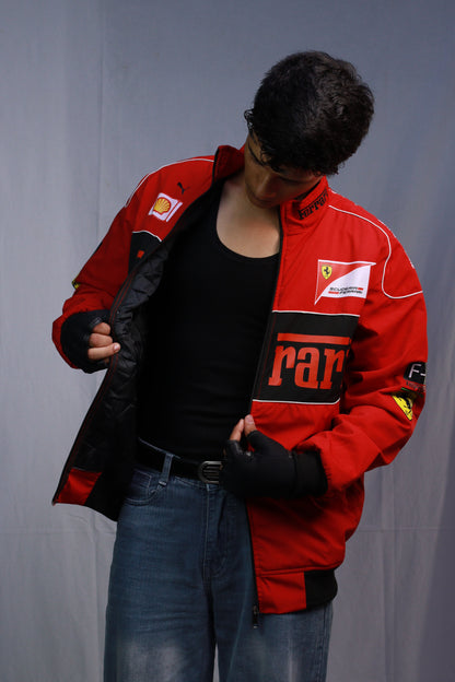F1 FERRARI RED PUFFER PRINTED UNISEX JACKET