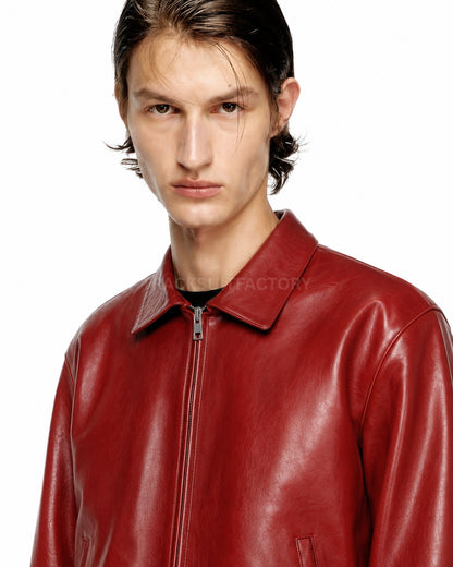 CHERRY RED LEATHER JACKET – UNISEX