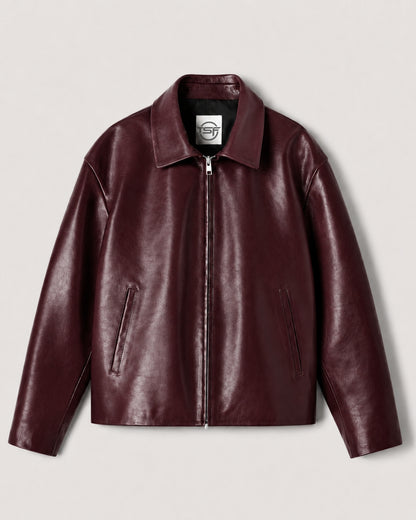WINE RED LEATHER JACKET – UNISEX