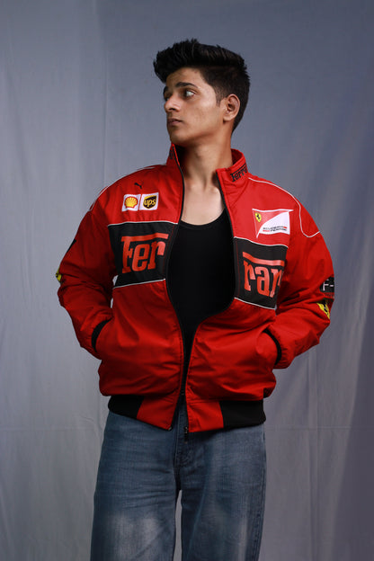 F1 FERRARI RED PUFFER PRINTED UNISEX JACKET