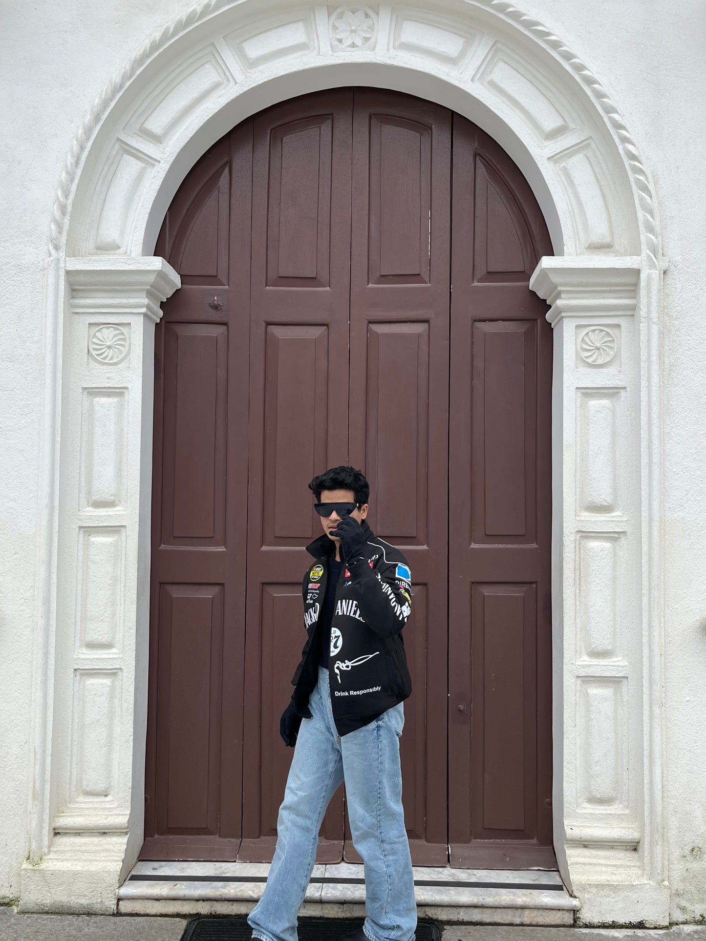 Jack Daniels Puffer Printed Racing Jacket