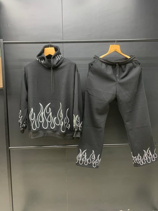 Black color Flames Mens Tracksuit