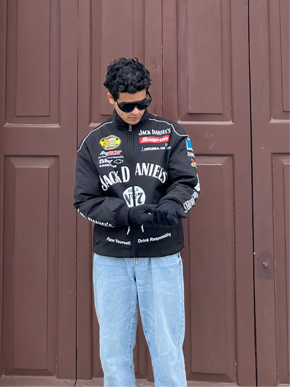 Jack Daniels Puffer Printed Racing Jacket