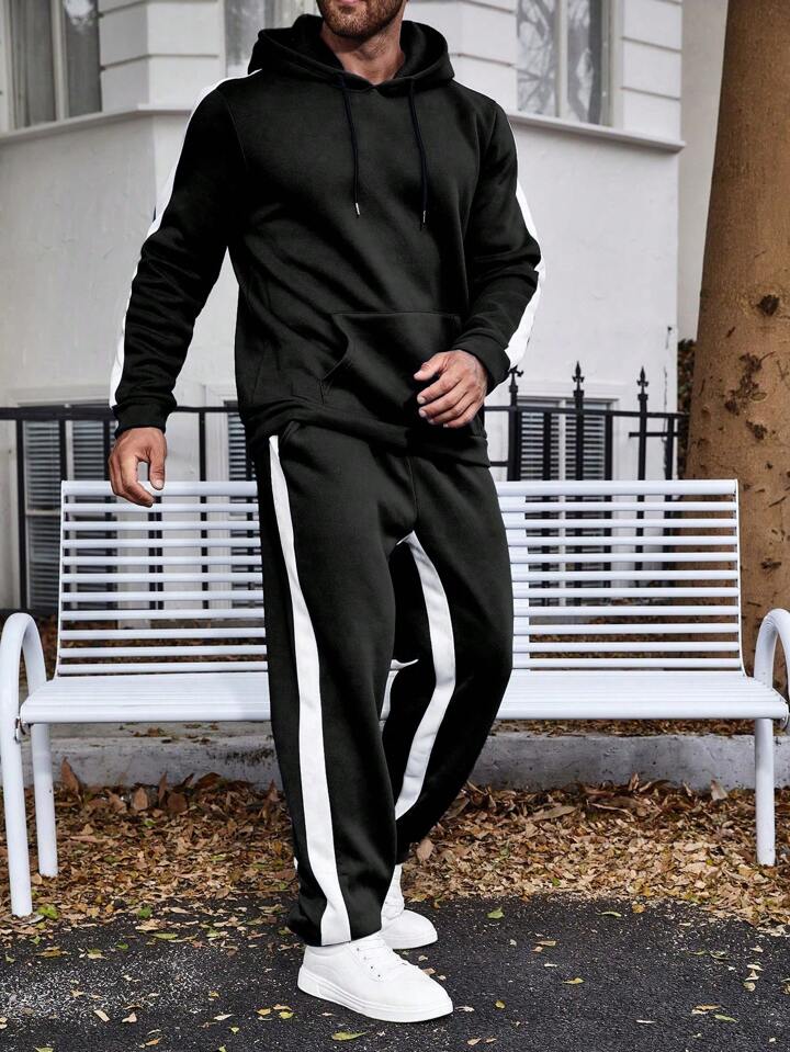 Black with white stripes Cordset for Mens