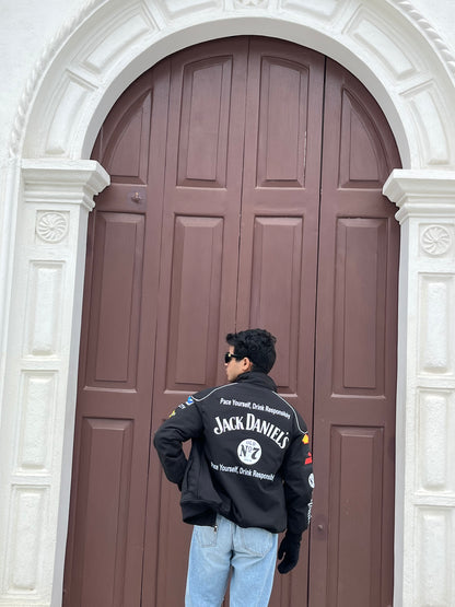 Jack Daniels Puffer Printed Racing Jacket