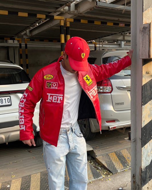 F1 RED FERRARI UNISEX LEATHER JACKET