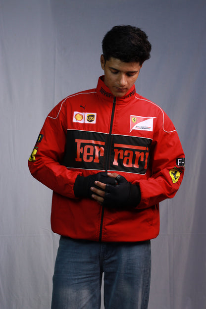 F1 FERRARI RED PUFFER PRINTED UNISEX JACKET
