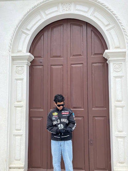 Jack Daniels Puffer Printed Racing Jacket
