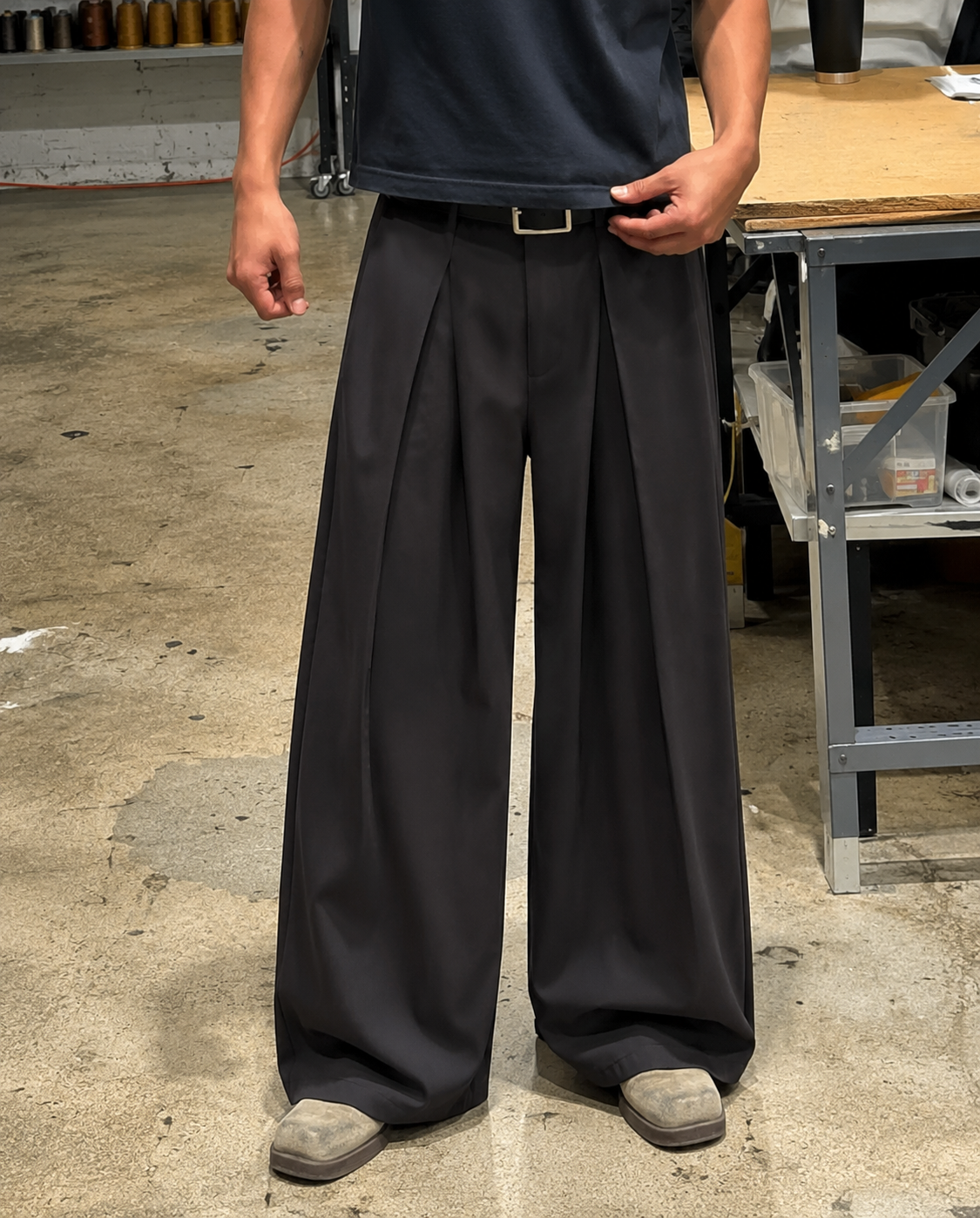 BLACK DOUBLE PLATE WIDE LEG PANT
