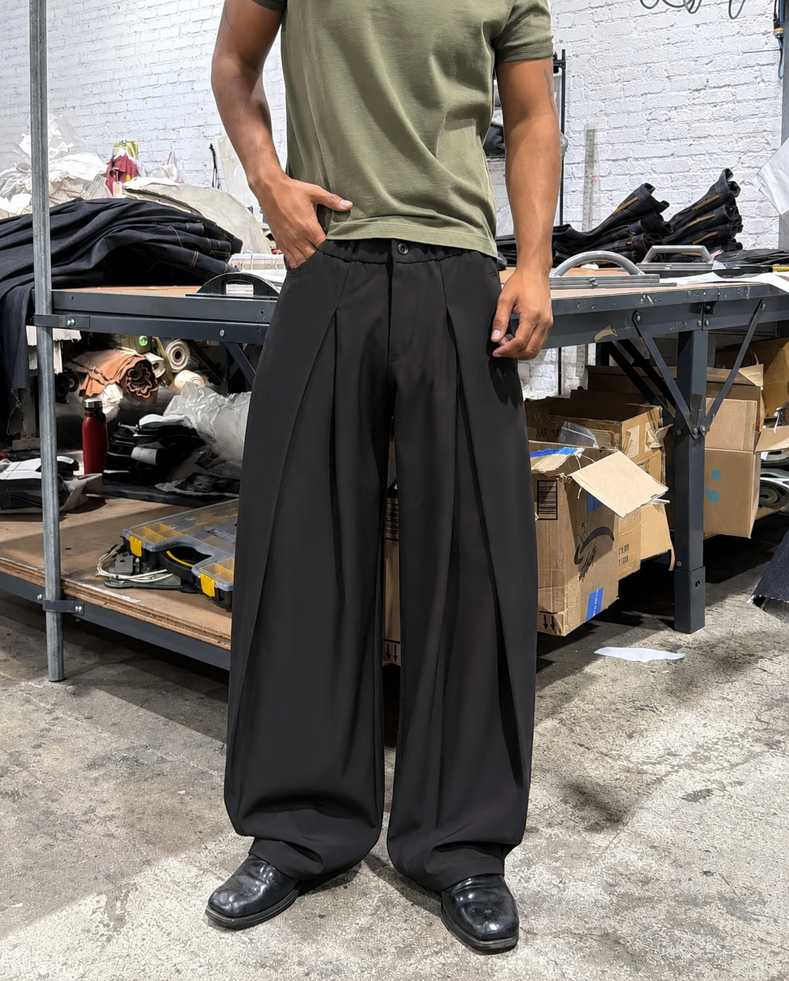 BLACK DOUBLE PLATE WIDE LEG PANT