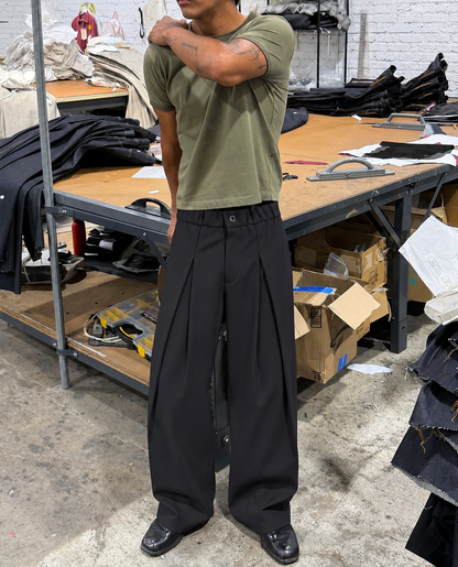 BLACK DOUBLE PLATE WIDE LEG PANT
