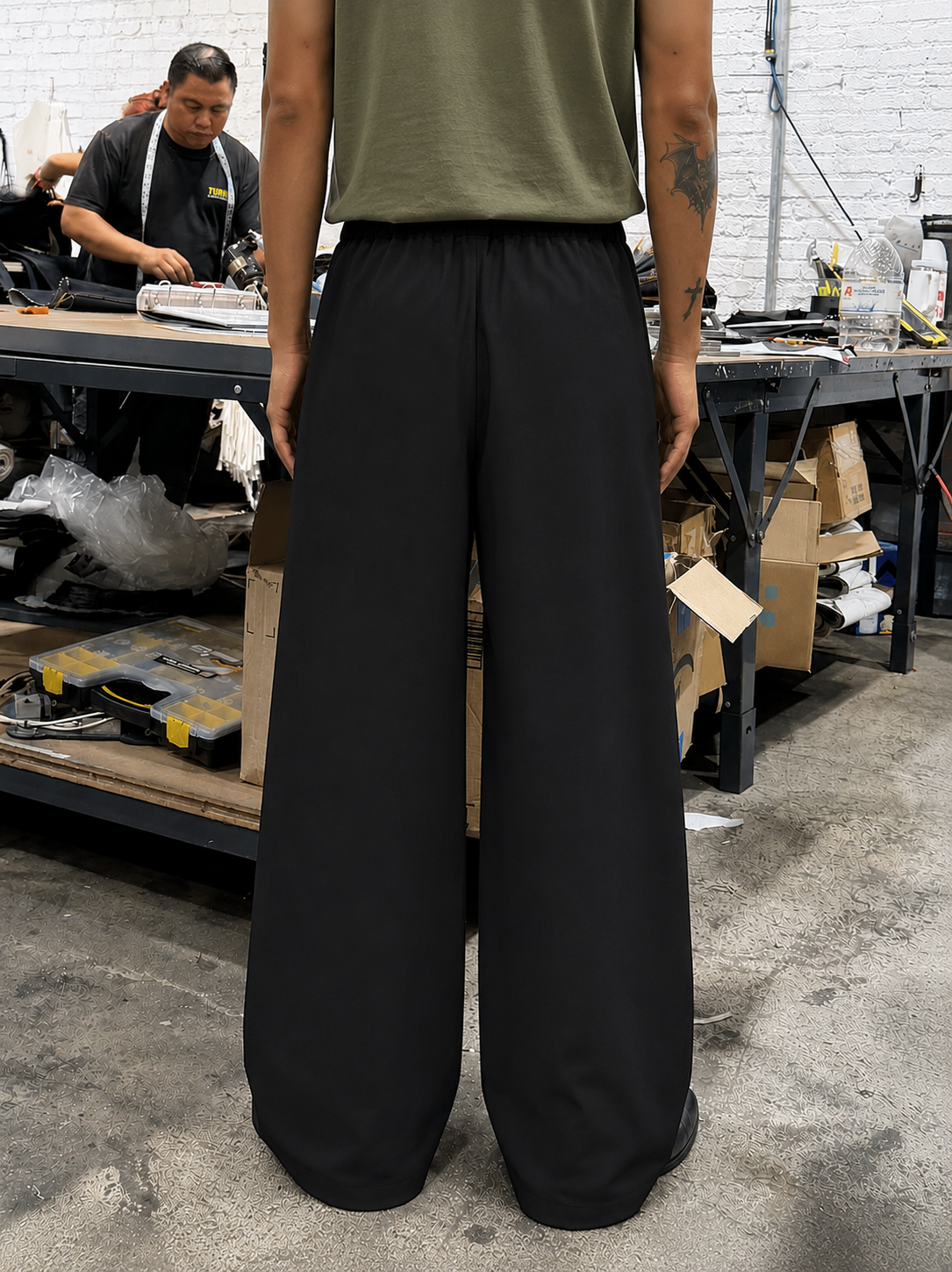 BLACK DOUBLE PLATE WIDE LEG PANT