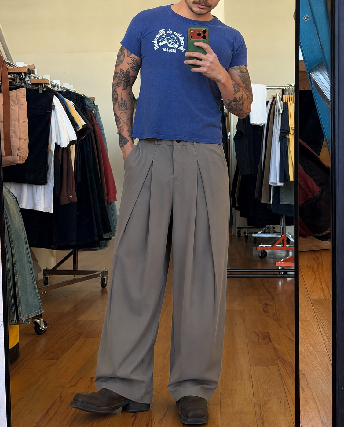 GREY DOUBLE PLATE WIDE LEG PANT