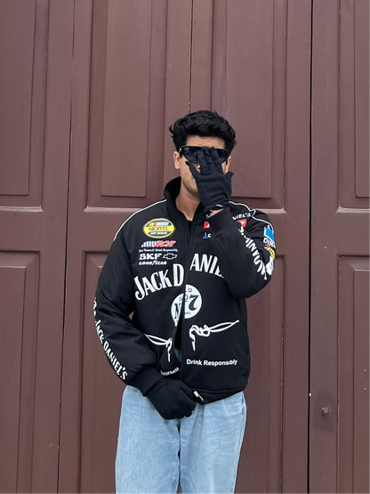Jack Daniels Puffer Printed Racing Jacket