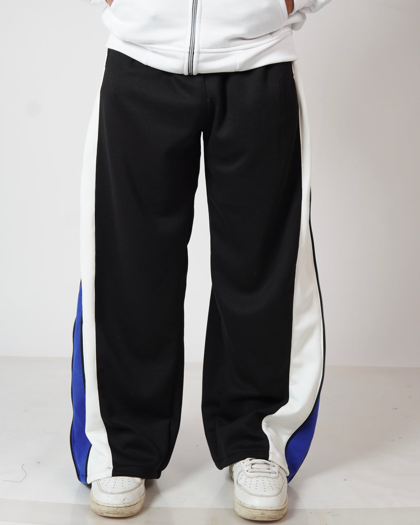 Black Blue Combination Zipper Trackpants