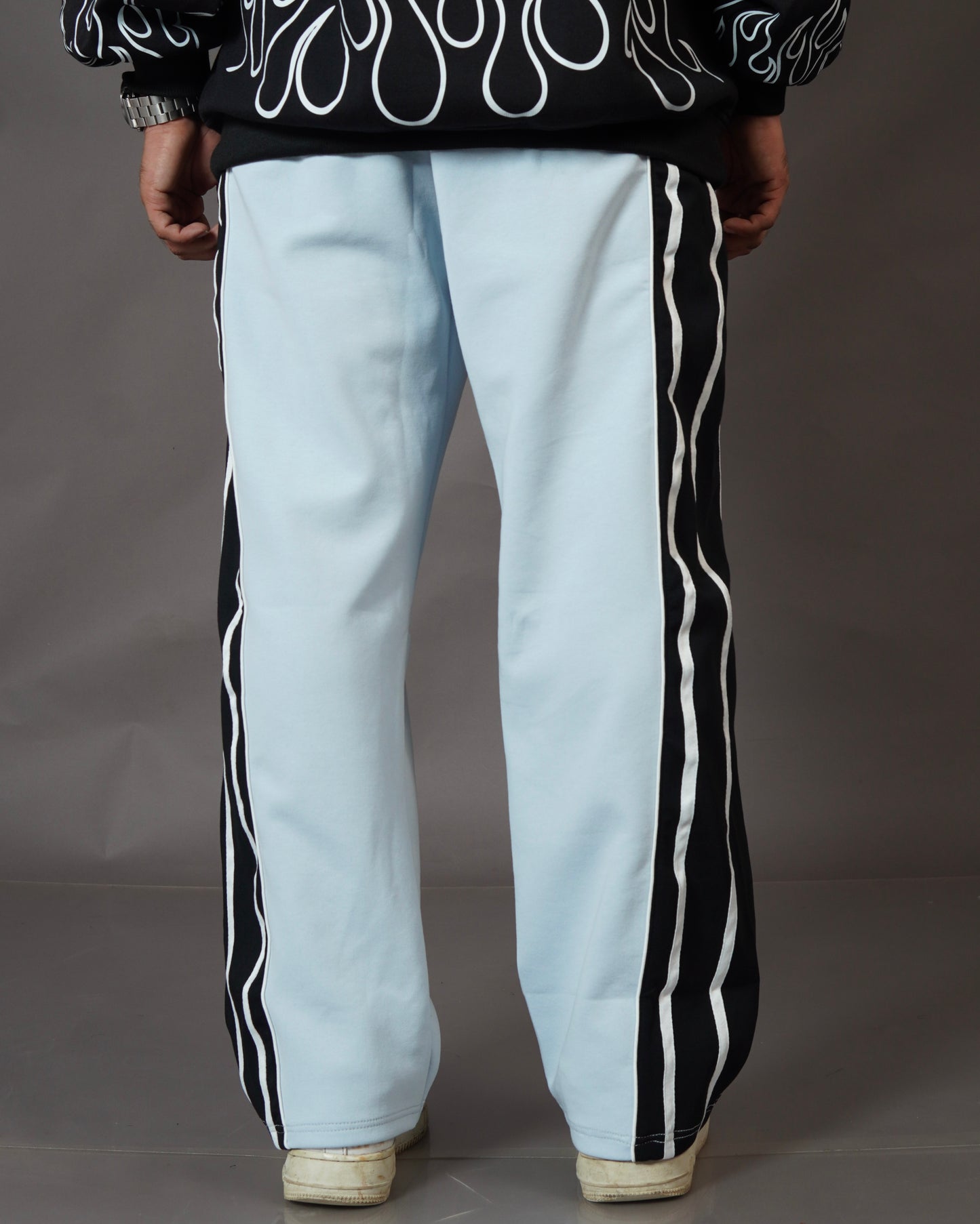 Sky Blue with Black Stripes Trackpants for Mens l Streetwear Trackpants lTSF