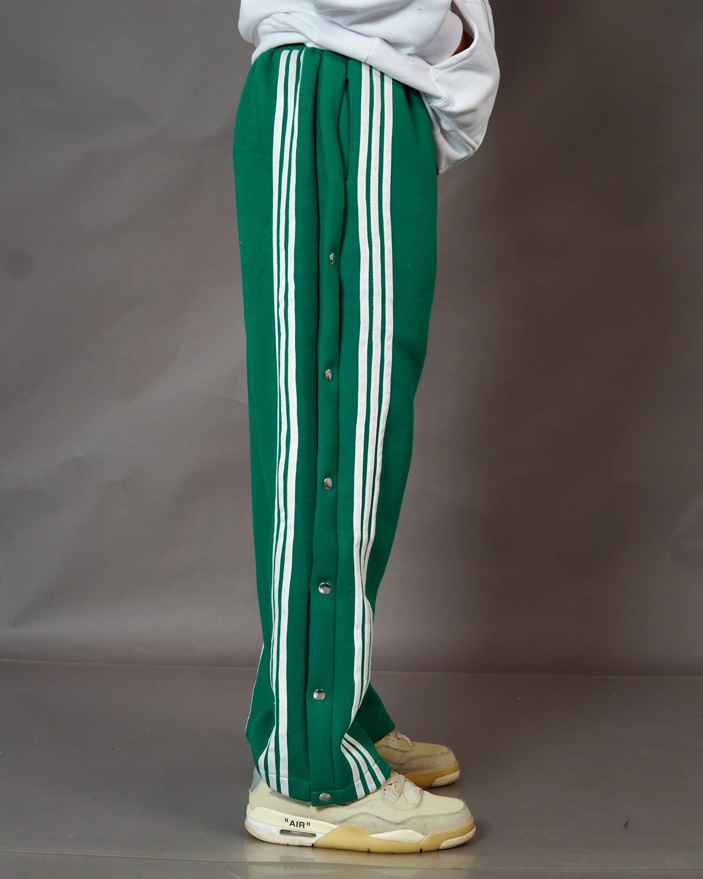 Green Color 3 Stripes Snap Button Trackpants for Mens l Streetwear Trackpants l TSF