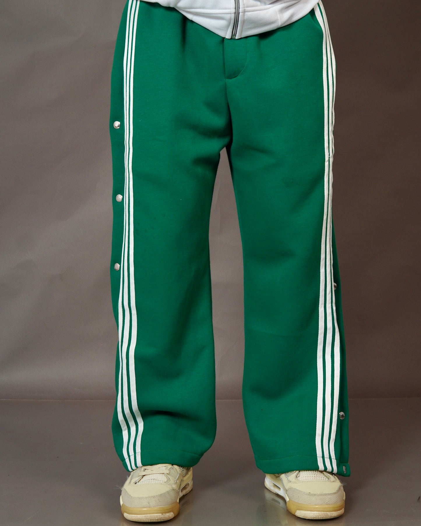 Green Color 3 Stripes Snap Button Trackpants for Mens l Streetwear Trackpants l TSF