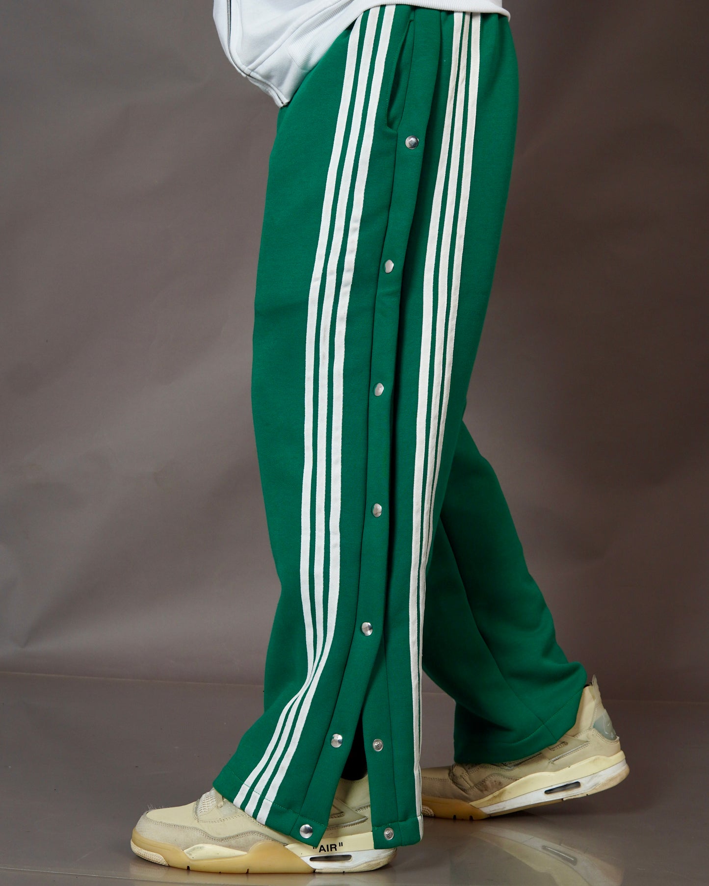 Green Color 3 Stripes Snap Button Trackpants for Mens l Streetwear Trackpants l TSF