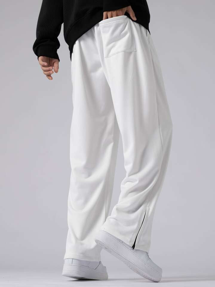 White Track pant With Zip at Bottom l Zip at Bottom l Korean Fit