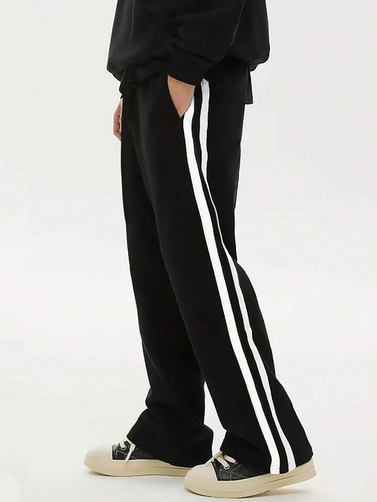 Black Trackpant With White and Black Stripes l Korean Fit lTSF