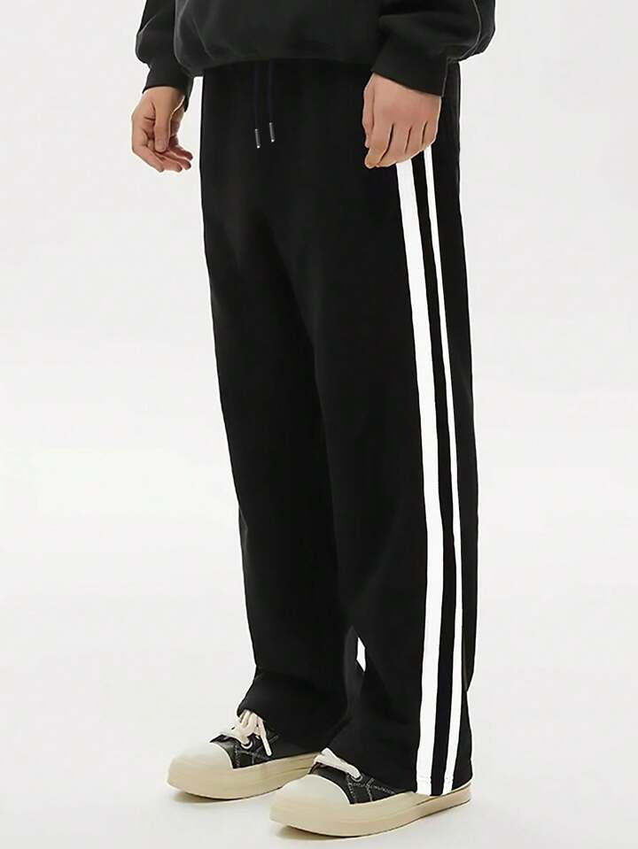 Black Trackpant With White and Black Stripes l Korean Fit lTSF