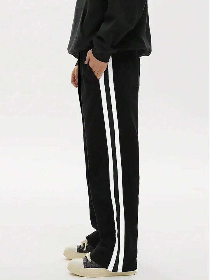 Black Trackpant With White and Black Stripes l Korean Fit lTSF