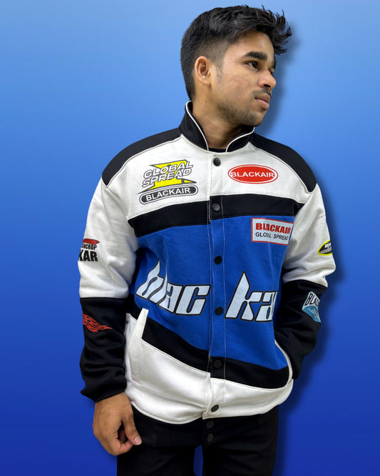 Black Air Racing Rider cotton Jacket | Jacket for men | TSF | White and Blue | Racing jackets