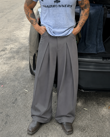 GREY DOUBLE PLATE WIDE LEG PANT