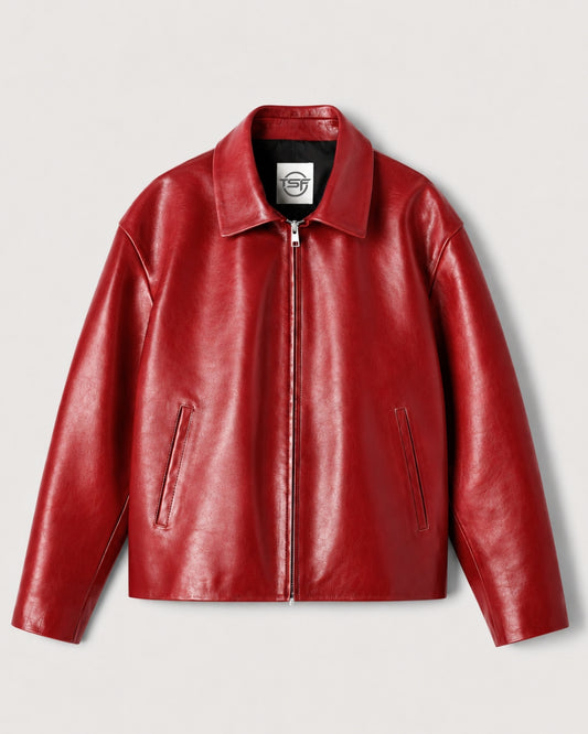 CHERRY RED LEATHER JACKET – UNISEX